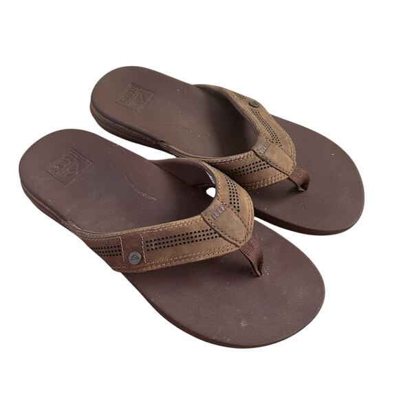 Reef Brown Leather Cushion Lux Thong Sandals Sz 10 - Picture 1 of 6